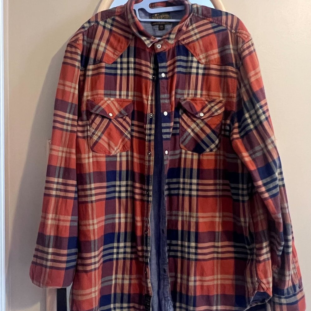 Lucky Brand Orange Plaid Long Sleeve Button Up